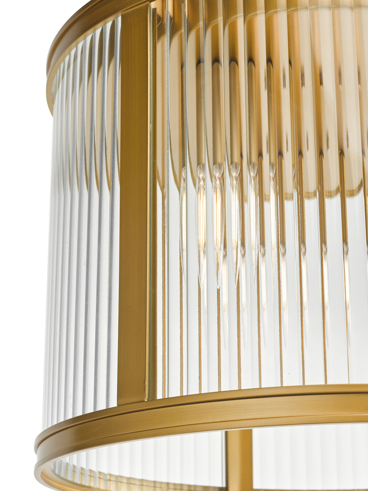 Dar Bianka 3 Light Flush Satin Bronze and Ribbed Glass