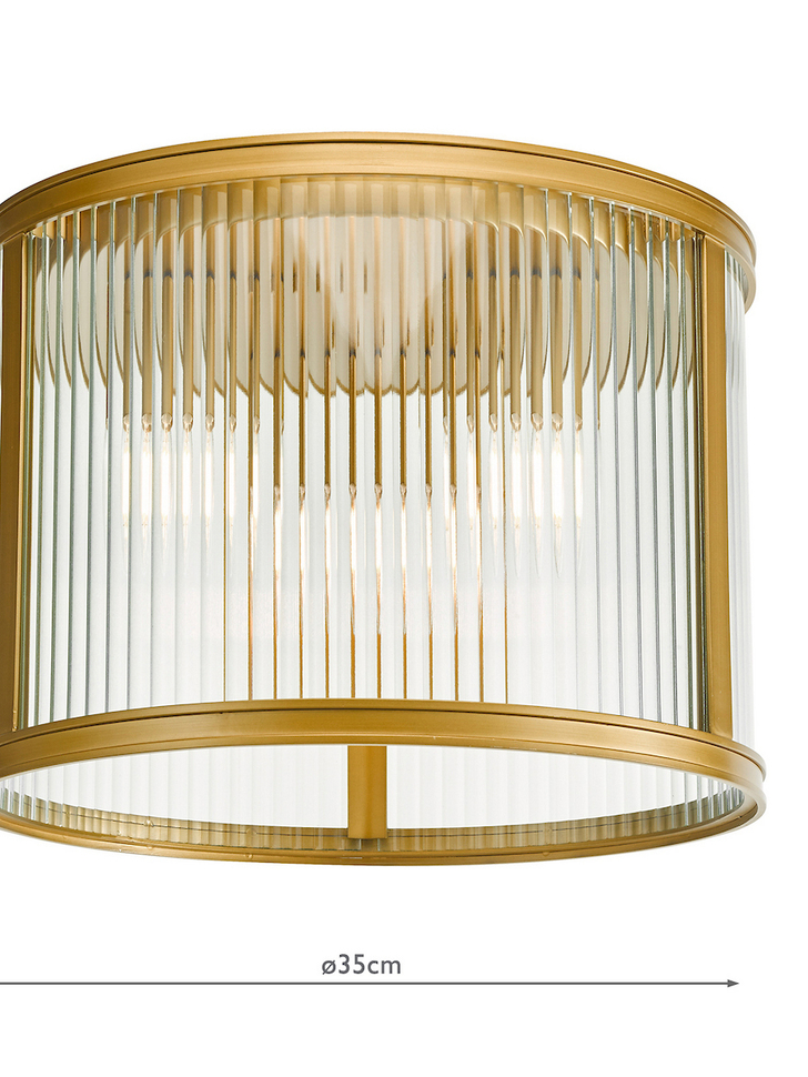 Dar Bianka 3 Light Flush Satin Bronze and Ribbed Glass