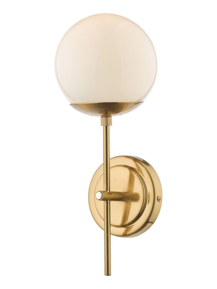 Dar Bombazine Single Wall Light In Natural Brass Complete With Opal Glass