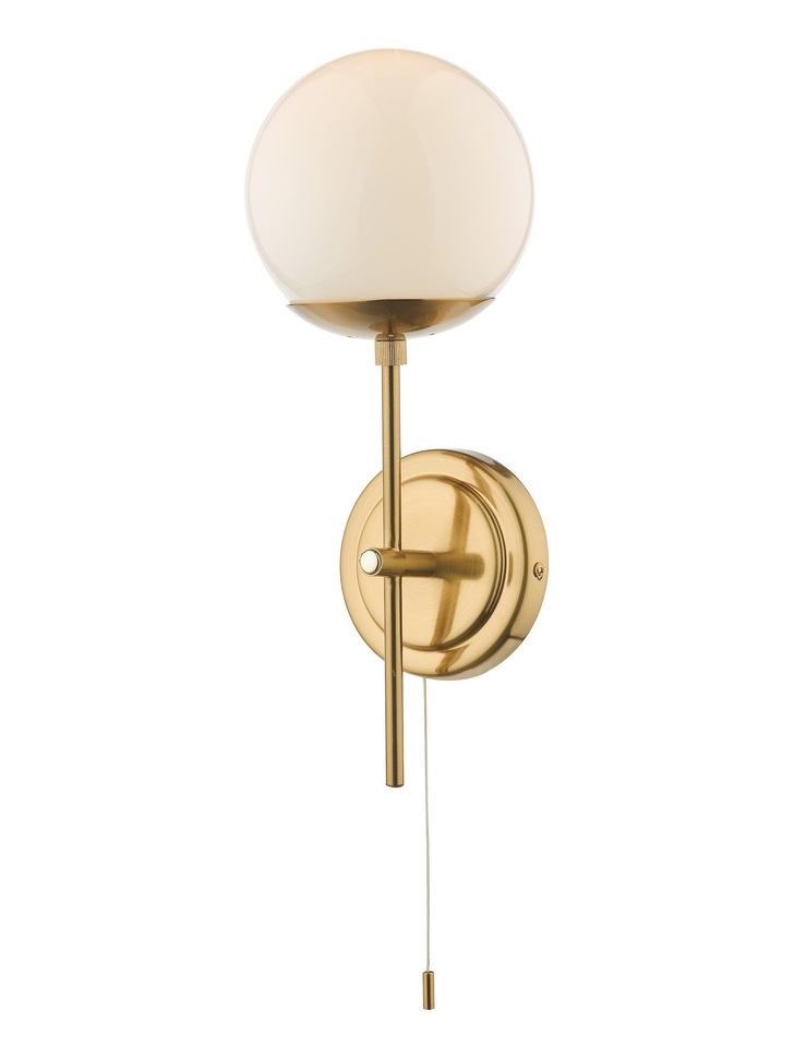 Dar Bombazine Single Wall Light In Natural Brass Complete With Opal Glass