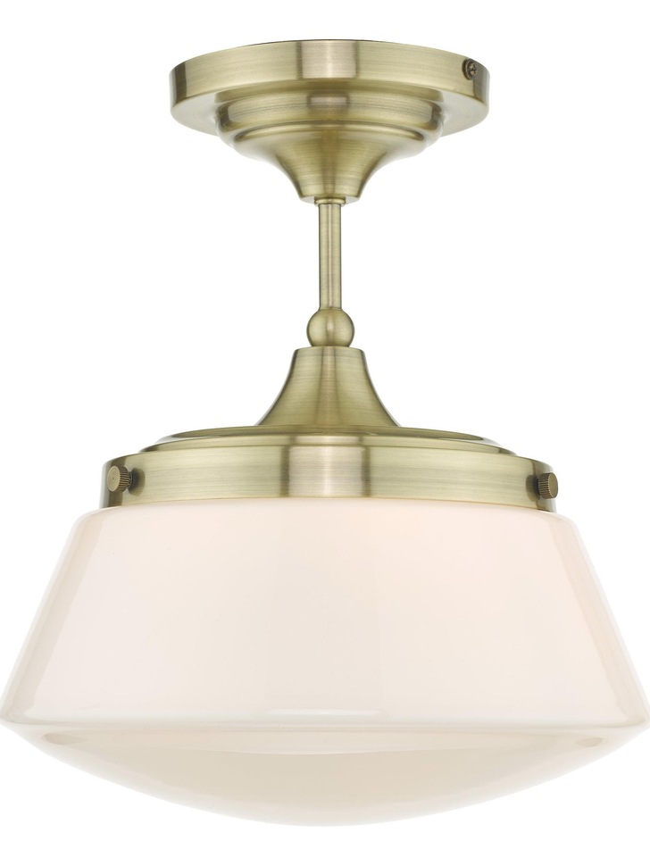 Dar Caden Semi-Flush Antique Brass Bathroom Ceiling Light Complete With Opal Glass - IP44