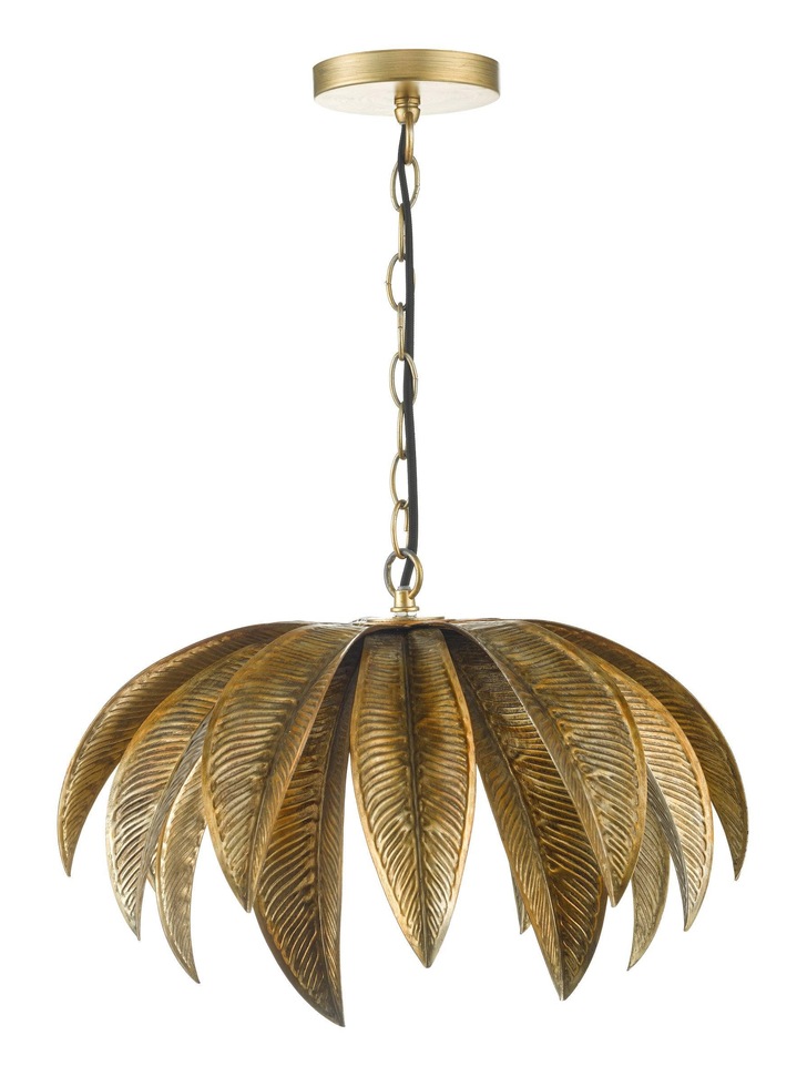 Dar Cara Antique Brass Palm Tree Single Pendant Light