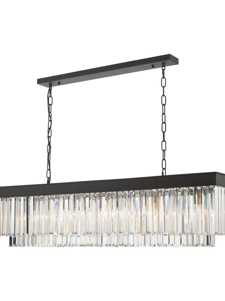 Dar Celeus Matt Black 6 Light Crystal Linear Bar Pendant