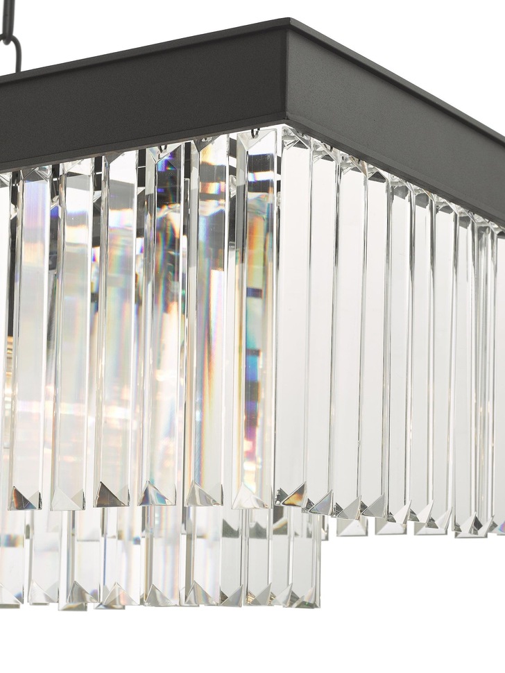 Dar Celeus Matt Black 6 Light Crystal Linear Bar Pendant