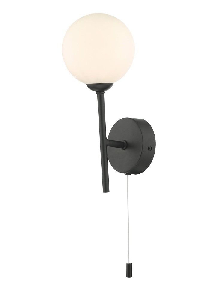 Dar Cohen Matt Black Single Wall Light Complete With Opal Glass