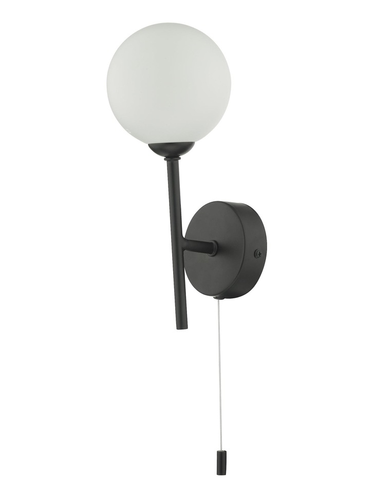 Dar Cohen Matt Black Single Wall Light Complete With Opal Glass