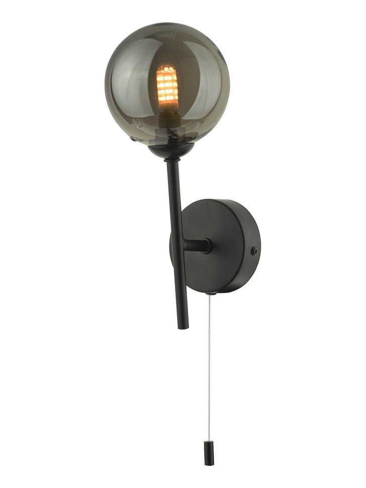 Dar Cohen Matt Black Single Wall Light Complete With Smoked Glass