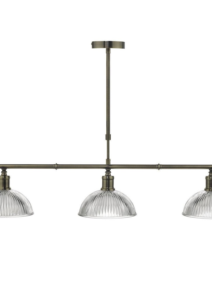 Dar Dara DAR0375 3 Light Bar Pendant In Antique Brass Finish With Clear Glass Shades