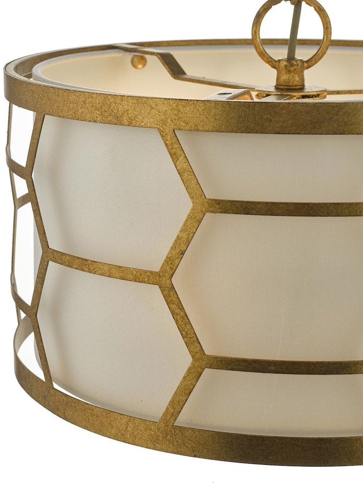 Dar Epstein EPS0312 3 Light Pendant In Gold Leaf Finish Complete With Ivory Shade & Frosted Acrylic Diffuser