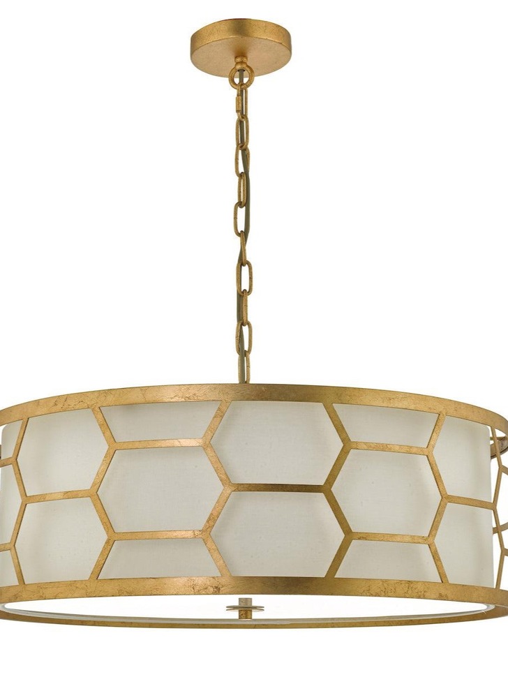 Dar Epstein EPS0412 4 Light Pendant In Gold Leaf Finish Complete With Ivory Shade & Frosted Glass Diffuser