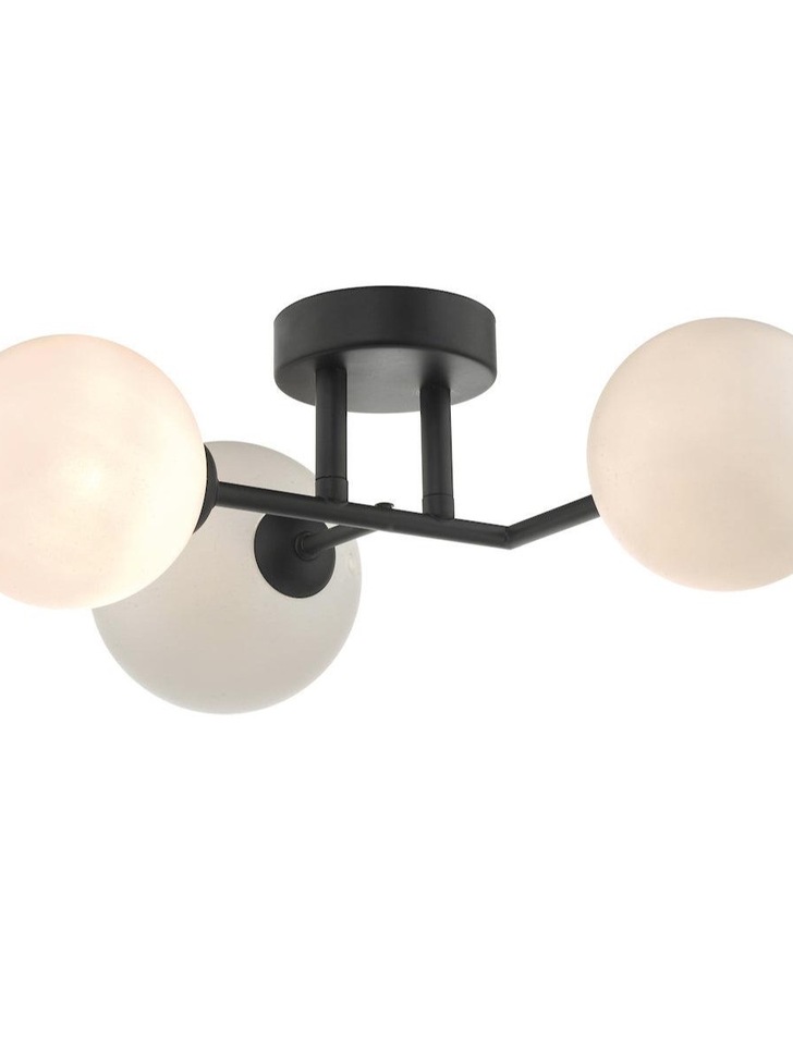 Dar Euan EUA3022 3 Light Wall Light In Matt Black Finish With Opal Glass Shades