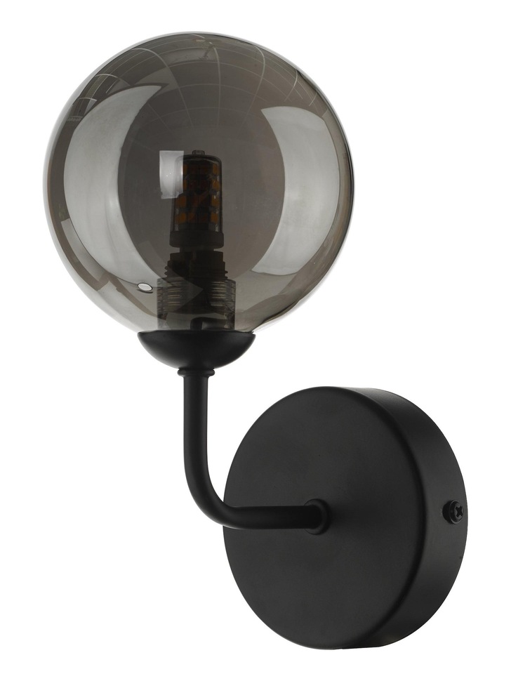 Dar Feya 1 Light Wall Light In Matt Black Complete With Smoked Glass