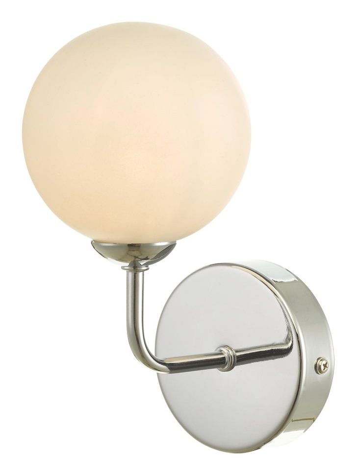 Dar Feya 1 Light Wall Light In Polished Chrome Complete With Opal Glass