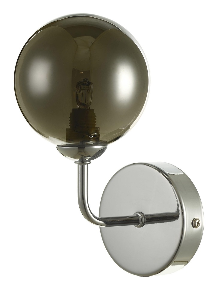 Dar Feya 1 Light Wall Light In Polished Chrome Complete With Smoked Glass