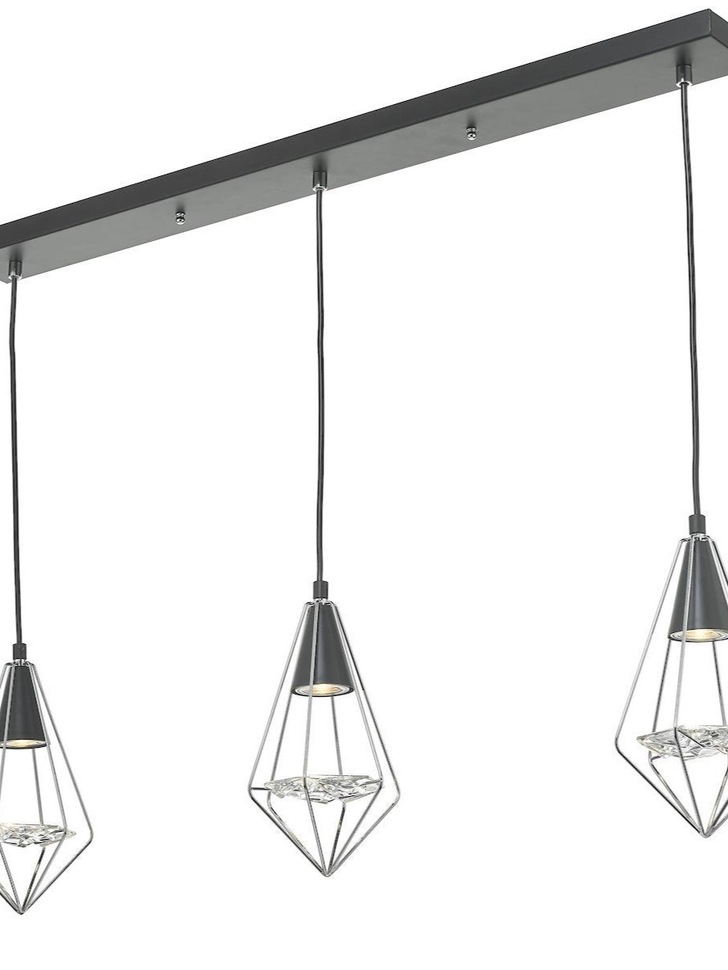 Dar Gianni GIA0350 3 Light Bar Pendant In Matt Black & Polished Chrome Finish