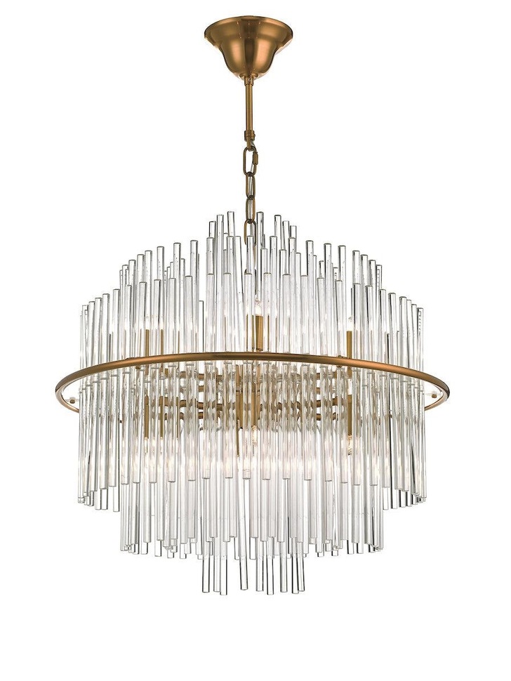 Dar Lukas LUK1735 13 Light Pendant In Brushed Antique Gold Finish With Glear Glass Rods