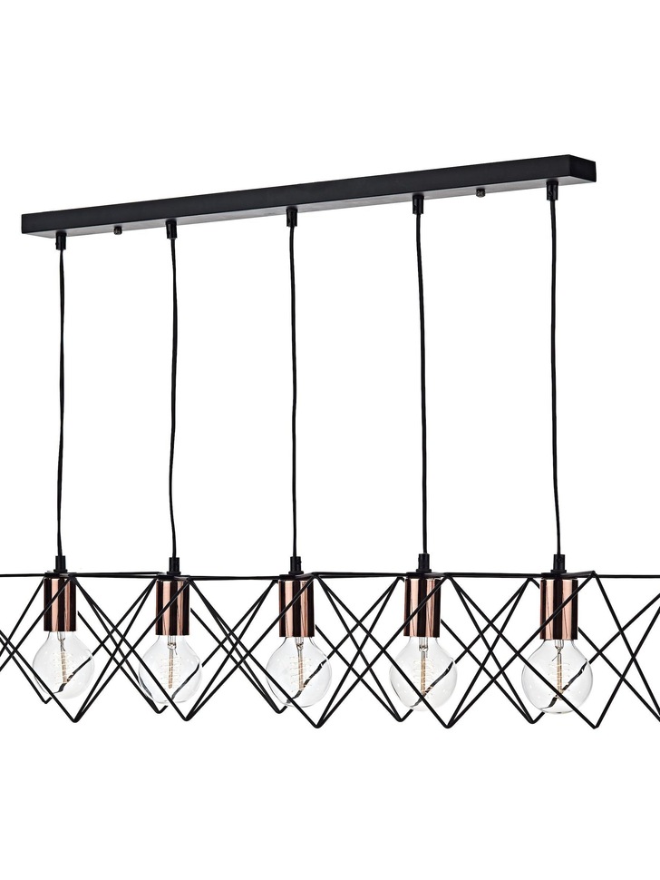 Dar Midi MID0522 Matt Black & Polished Copper 5 Light Bar Pendant