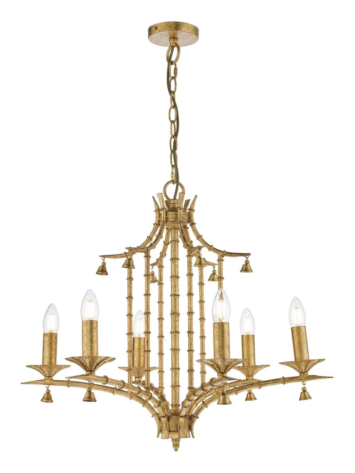 Dar Miette Distressed Gold Leaf 6 Light Chandelier