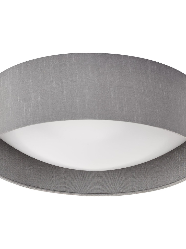 Dar Nysa 2 Light Flush Ceiling Light With Grey Faux Silk Shade - 40cm