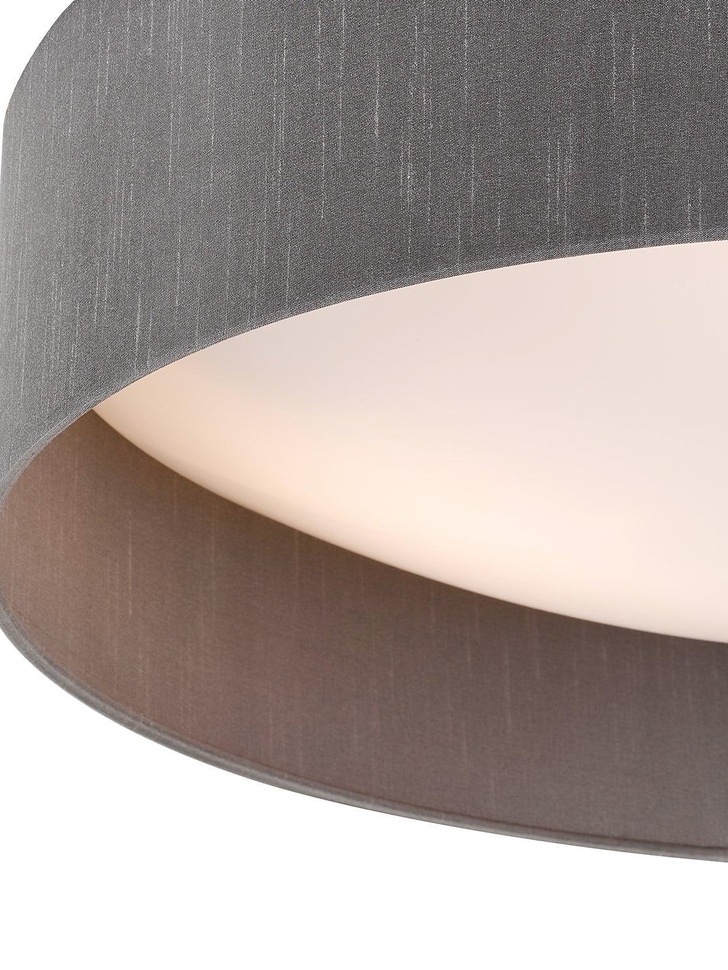 Dar Nysa 3 Light Flush Ceiling Light With Grey Faux Silk Shade - 60cm