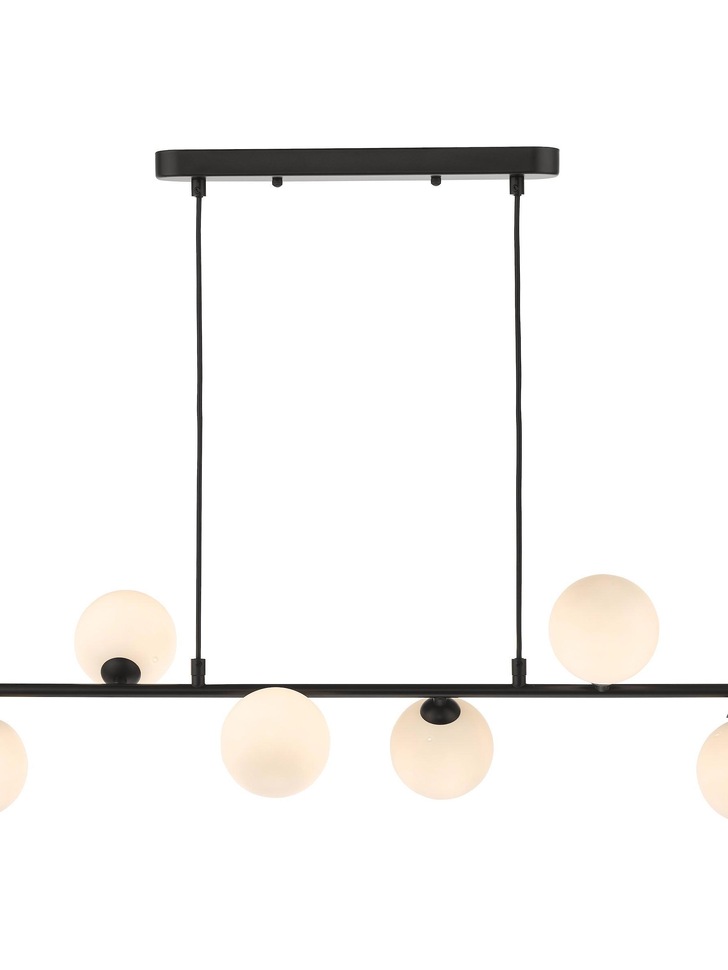 Dar Spiral 6 Light Linear Bar Pendant Matt Black With Opal Glass Globes