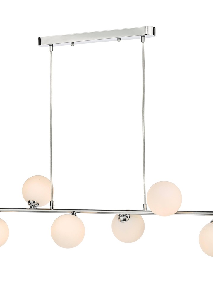 Dar Spiral 6 Light Linear Bar Pendant Polished Chrome With Opal Glass Globes