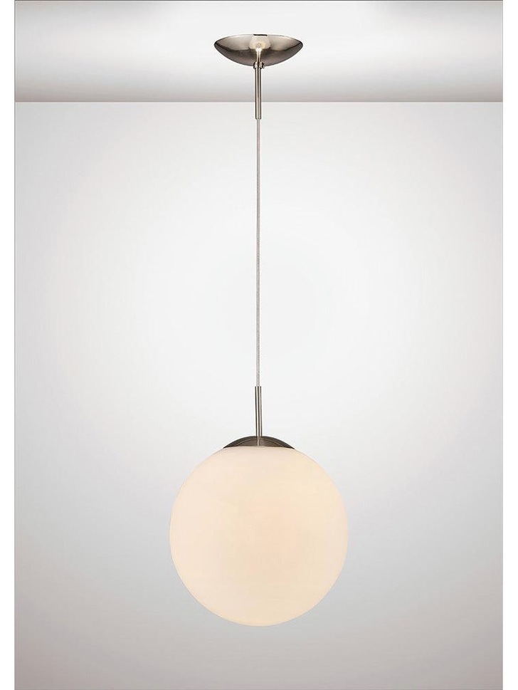 Deco Miranda D0123 Satin Nickel Medium Single Pendant With Frosted White Glass Globe