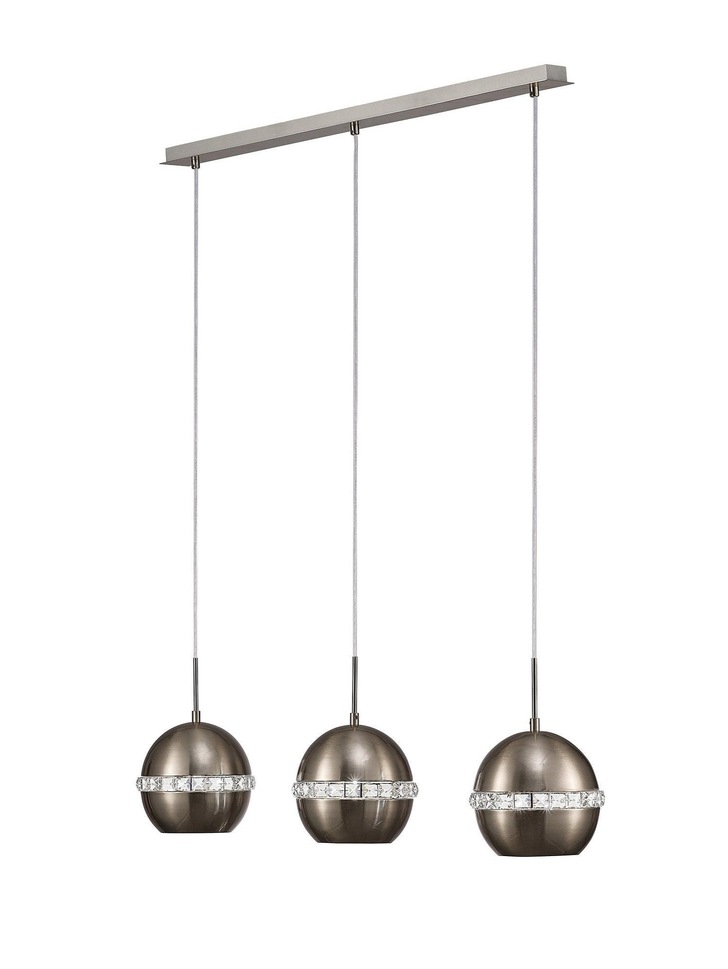 Diyas Andrea IL31613 Satin Nickel/Crystal 3 Light Linear Bar Pendant