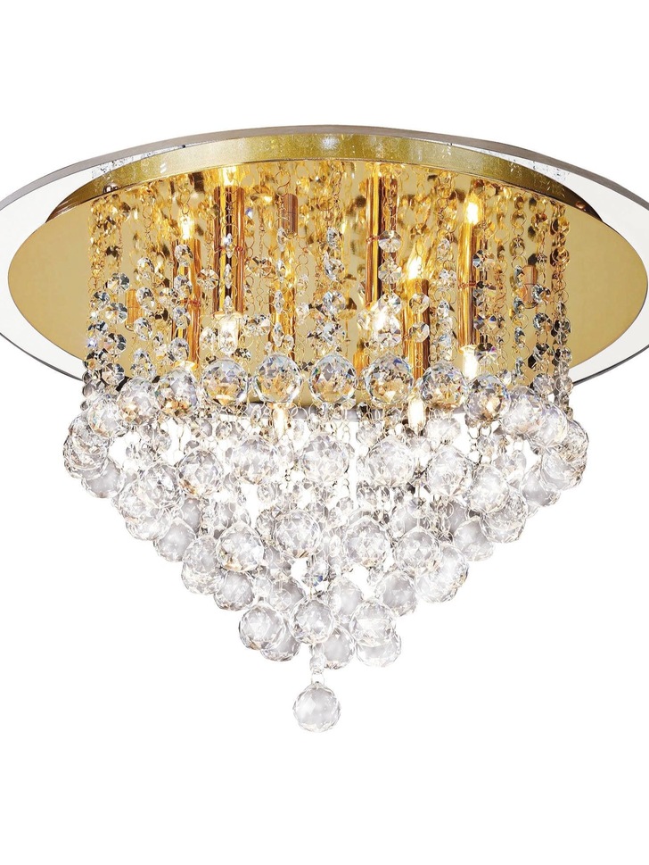 Diyas Atla IL30209 French Gold 6 Light Flush Crystal Ceiling Light