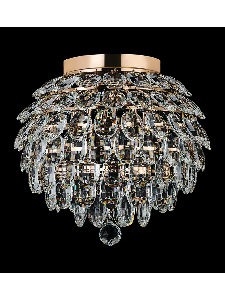 Diyas Coniston Medium 5 Light Flush French Gold Crystal Bathroom Ceiling Light - IP44