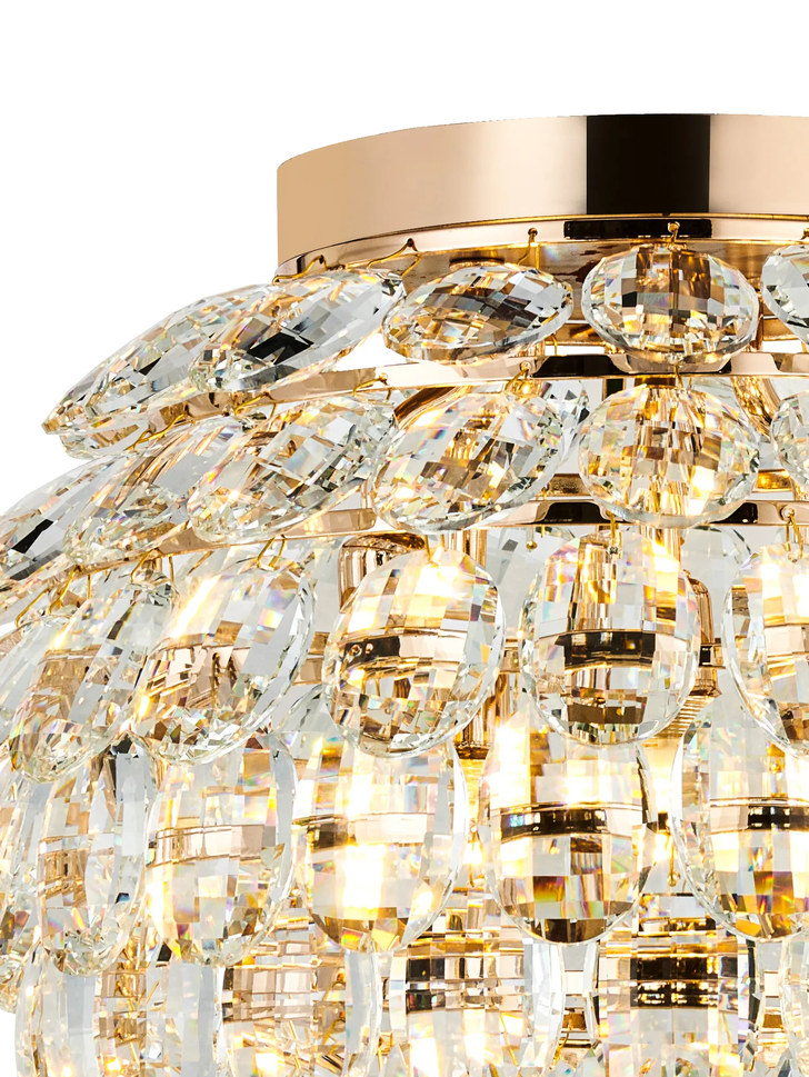 Diyas Coniston Medium 5 Light Flush French Gold Crystal Bathroom Ceiling Light - IP44