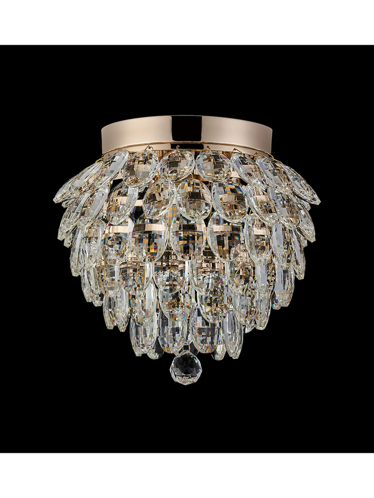 Diyas Coniston Small 3 Light Flush French Gold Crystal Bathroom Ceiling Light - IP44