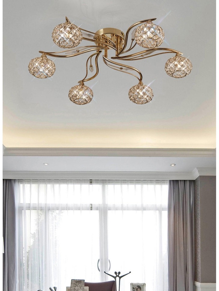 Diyas Leimo IL30966 French Gold 6 Light Flush Crystal Ceiling Light