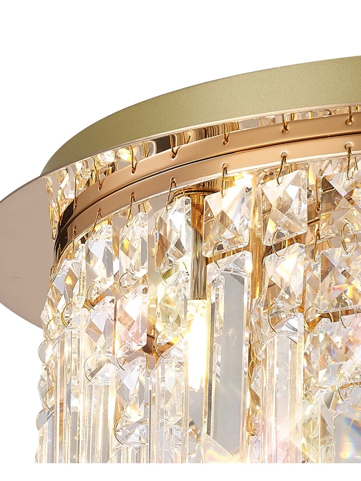 Diyas Maddison French Gold 6 Light Round Flush Crystal Ceiling Light - IL31811