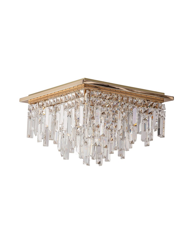 Diyas Maddison French Gold 6 Light Square Flush Crystal Ceiling Light - IL31812