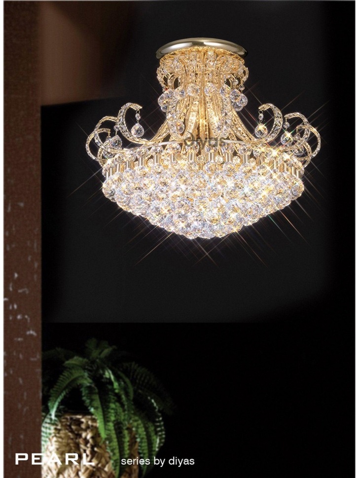 Diyas Pearl IL30007 French Gold 12 Light Semi Flush Crystal Ceiling Light