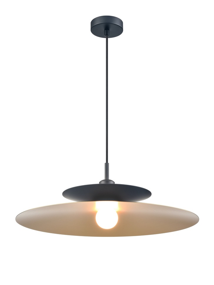 Franklite Cymbal Pendant In Matt Black With Brushed Gold Interior