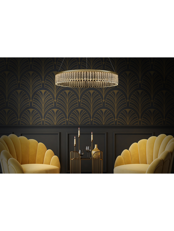 Franklite Victoria Large Round Led Pendant In Gold With Detailed Crystal Glasses - 3000K