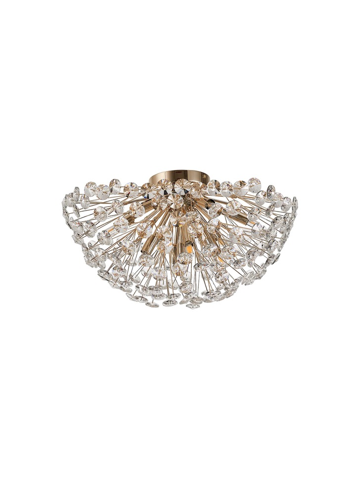 Idolite Alborz French Gold 11 Light Large Flush Crystal Ceiling Light