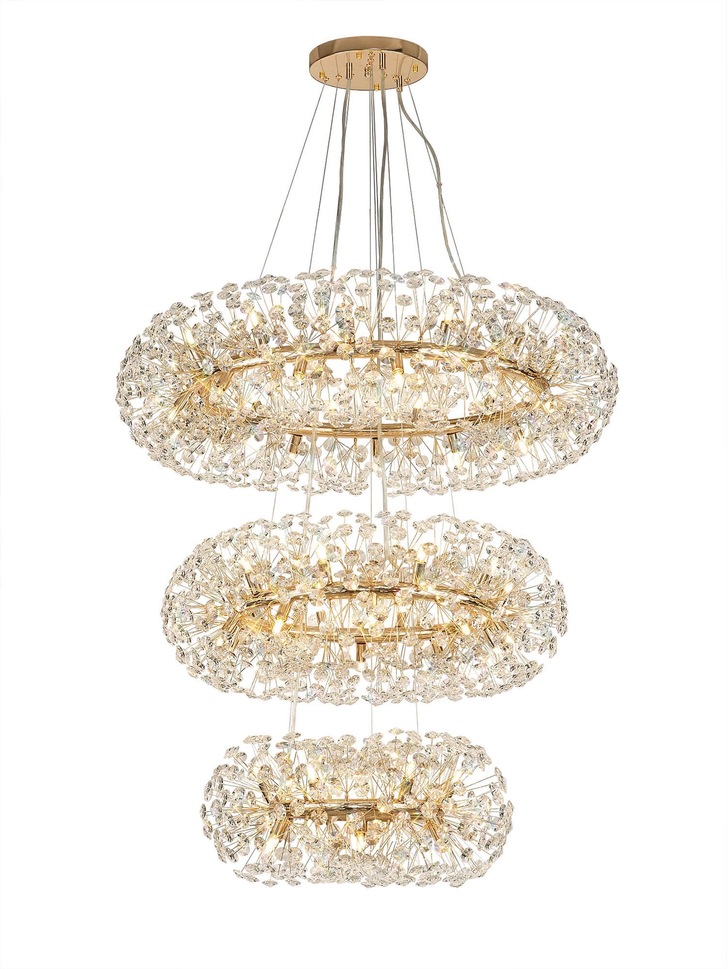 Idolite Alborz French Gold 58 Light 3 Tier Round Crystal Pendant Light