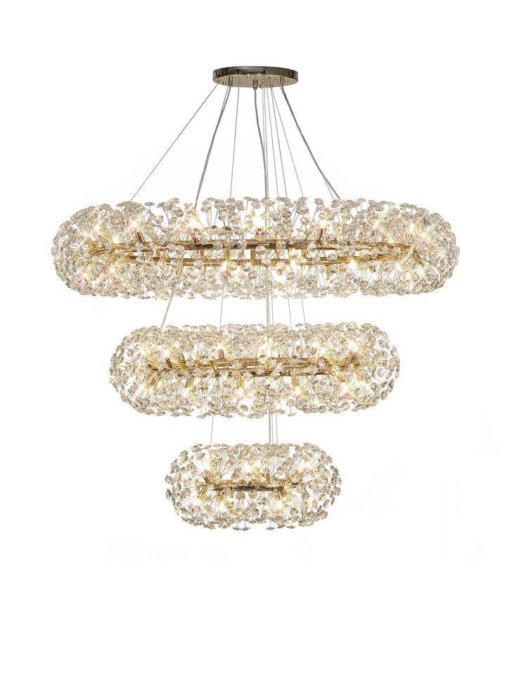 Idolite Alborz French Gold 74 Light 3 Tier Crystal Pendant Light