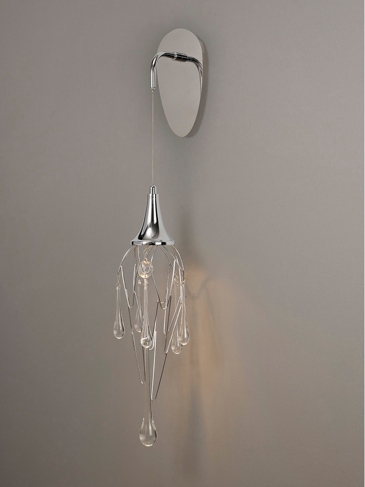 Idolite Alps Polished Chrome Wall Light Complete With Clear Glass Drops