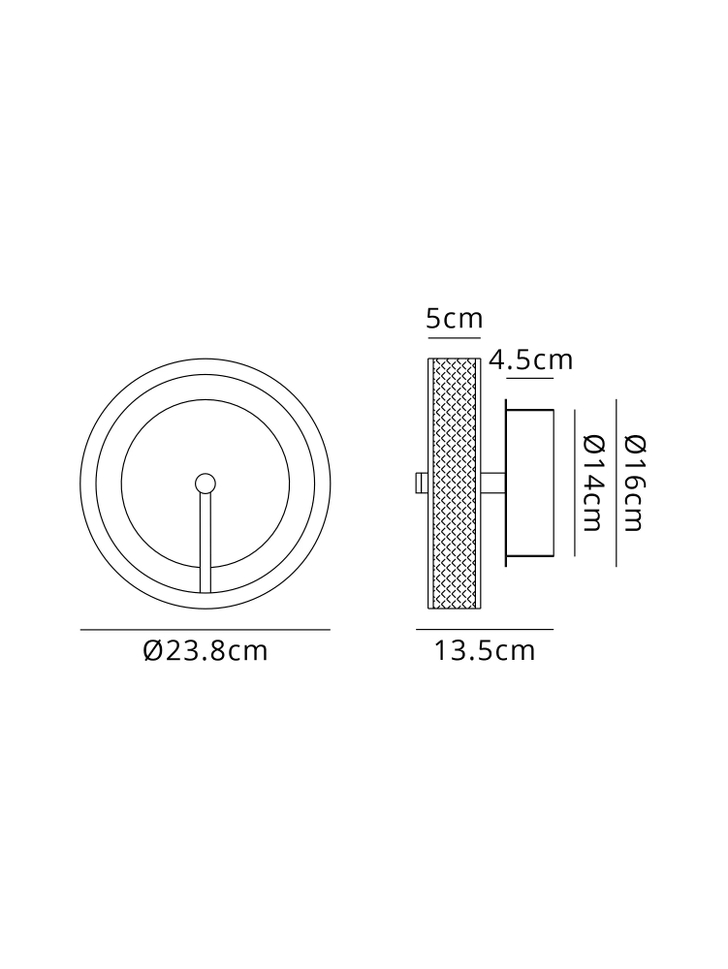 Idolite Aster Black Faux Leather/Brushed Antique Silver Round Led Wall Light With Remote Control - Tuneable White 3000-6000K