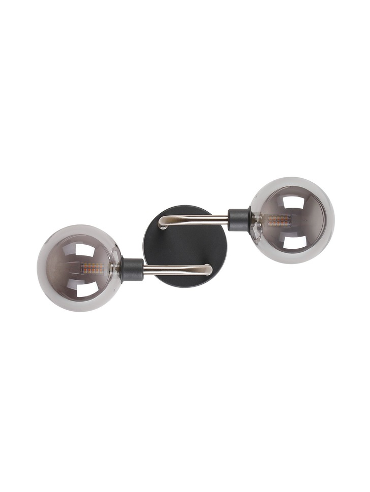 Idolite Atlas Graphite/Satin Nickel 2 Light Wall Light Complete With Sphere Smoked Glass Shades