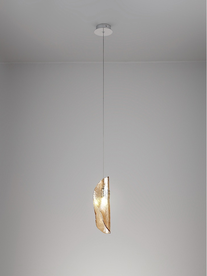 Idolite Bangeta Polished Chrome Single Pendant Light Complete With Amber Glass