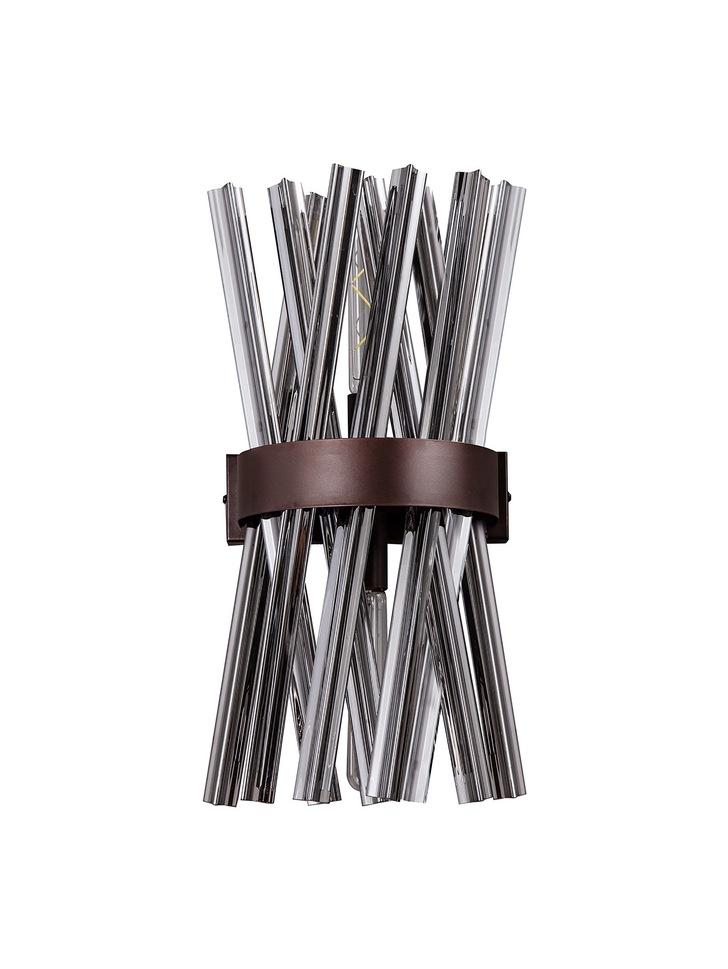 Idolite Burns Bronze Oxide Large 2 Light Wall Light Complete With Smoke Glass Rods