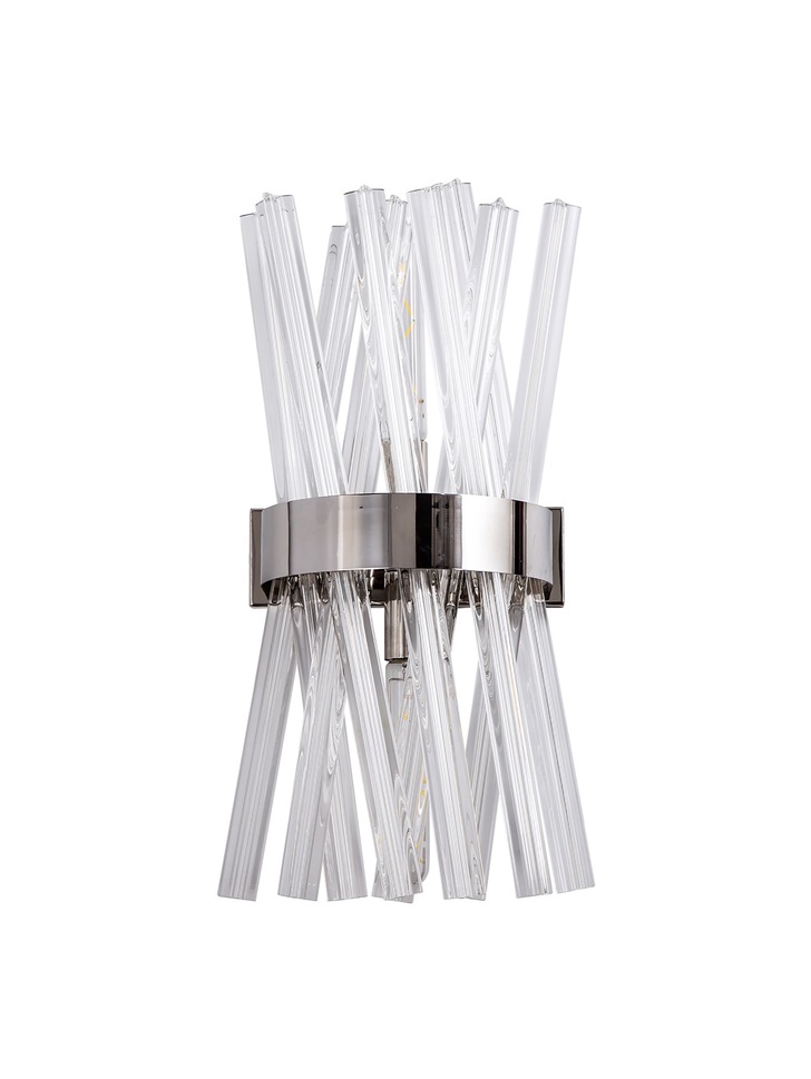 Idolite Burns Polished Nickel Large 2 Light Wall Light Complete With Clear Glass Rods