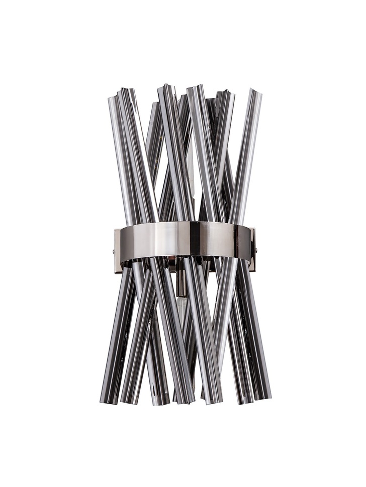 Idolite Burns Polished Nickel Large 2 Light Wall Light Complete With Smoke Glass Rods