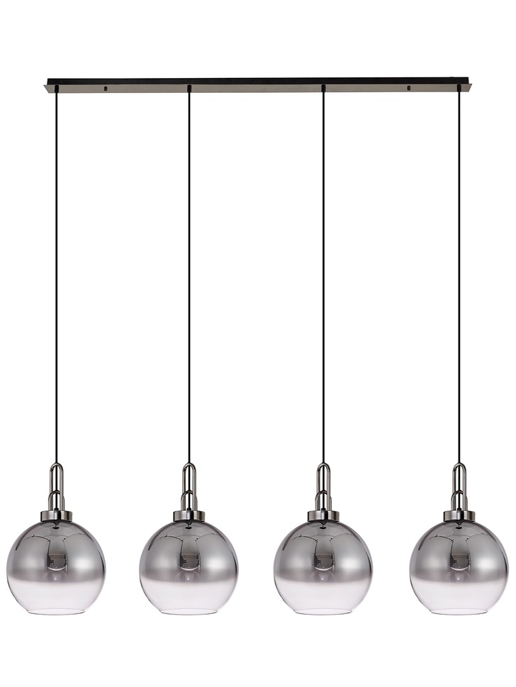 Idolite Camille Black Chrome 4 Light Linear Bar Pendant With Smoked/Clear Ombre Glass Globes