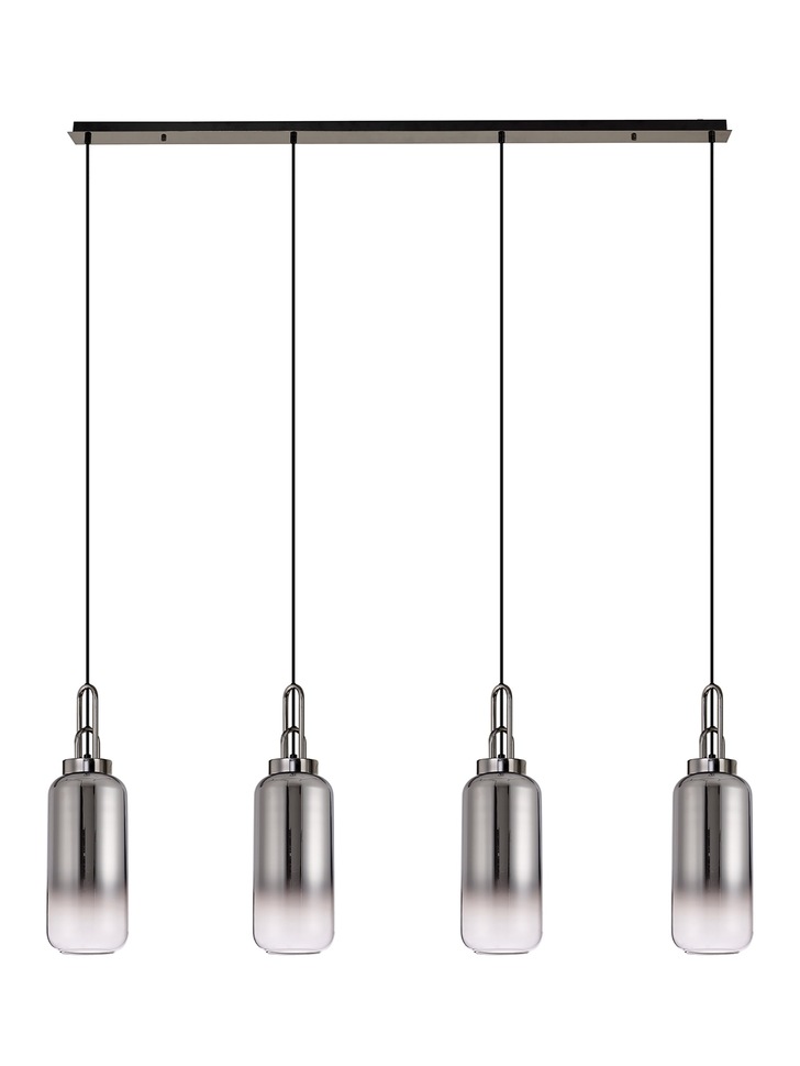 Idolite Camille Black Chrome 4 Light Linear Bar Pendant With Smoked/Clear Ombre Glasses